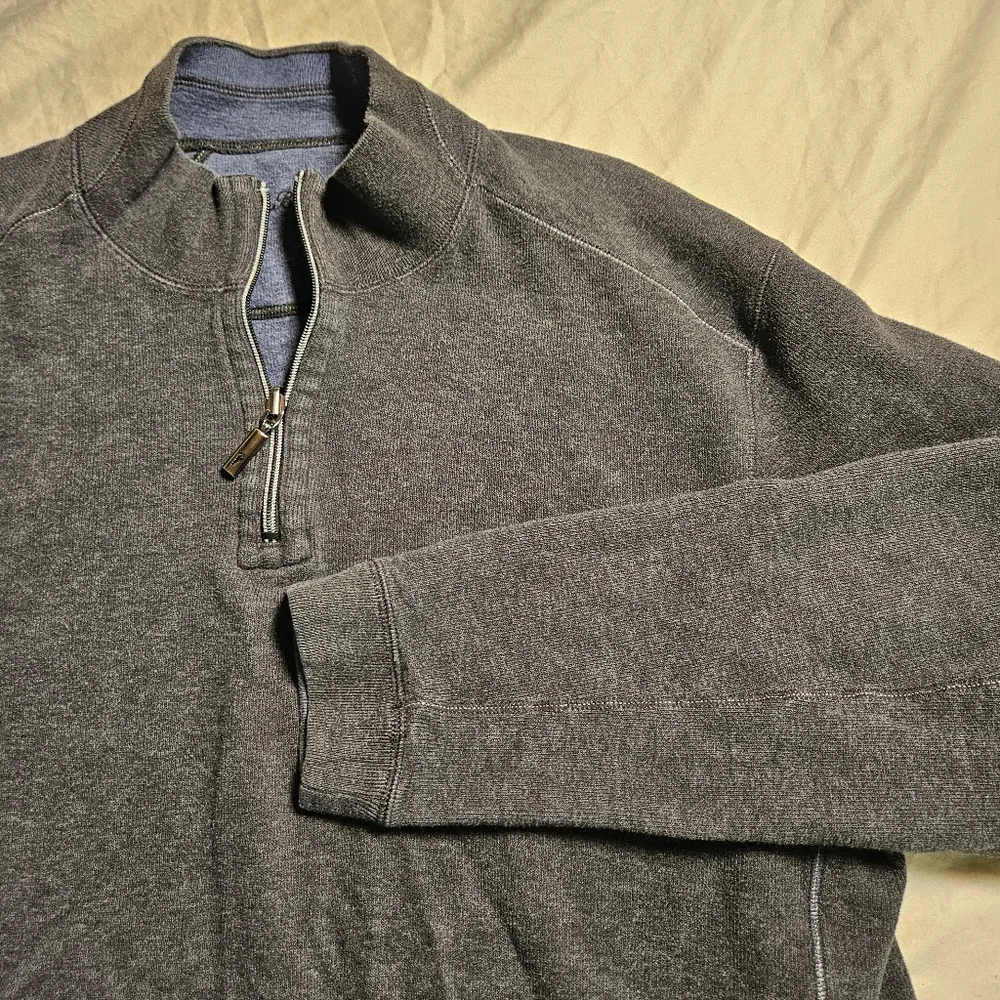TOMMY‎ BAHAMA Reversible 1/2 Zip Pullover XL Gray Blue Flipview Flip Coast Logo